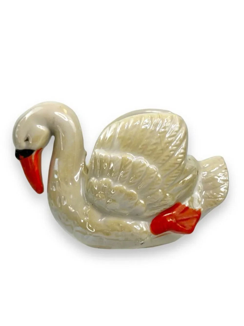 Vintage Irridescent Glaze Swan Planter/Trinket Holder Japan EUC